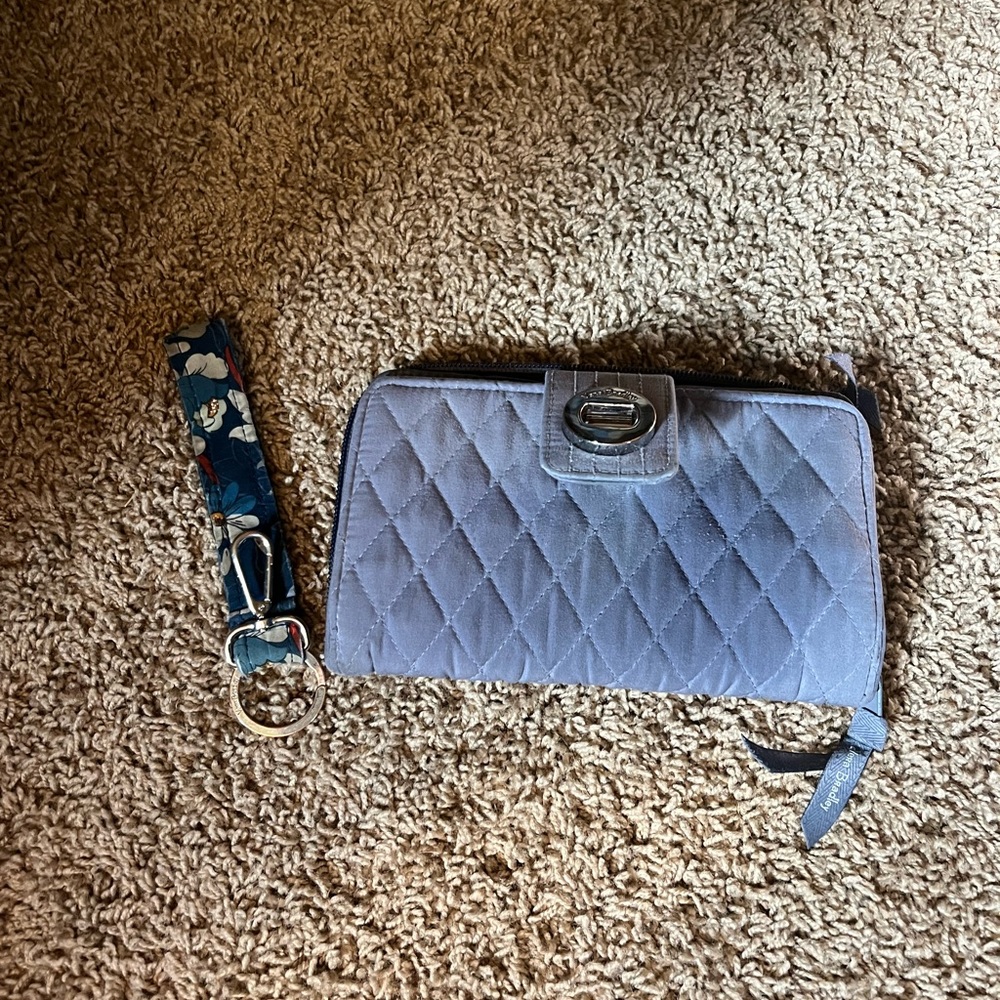 Vera Bradley Gray Quilted Wallet With Floral Key Chain